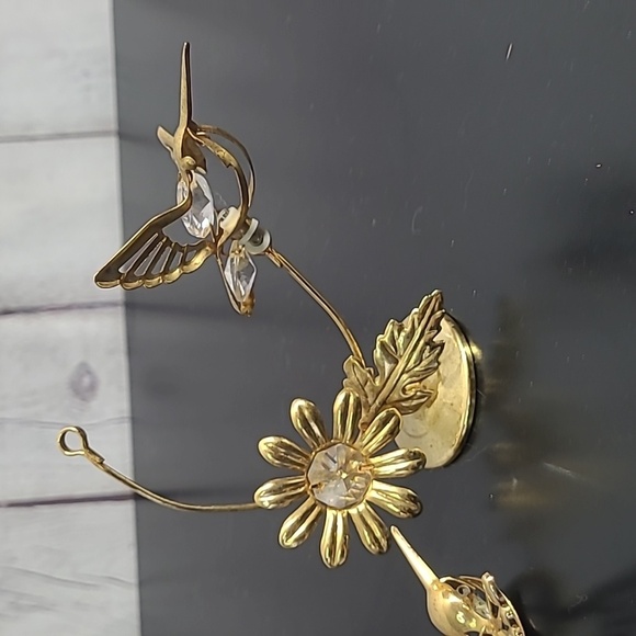 HUMMINGBIRD AUSTRIAN CRYSTAL MASCOT  LITE CATCHER WITH FLOWERS 24KT GOLD PLATED - Picture 7 of 16